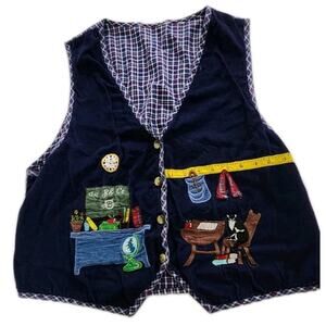 Vintage 90s Teacher Embroidered Vest Women's Medium Y2K Educator School Applique